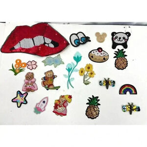 20 PC Assorted Sewing Applique Patches Iron on Sew On NEW Mixed Fruit Sequin Lip